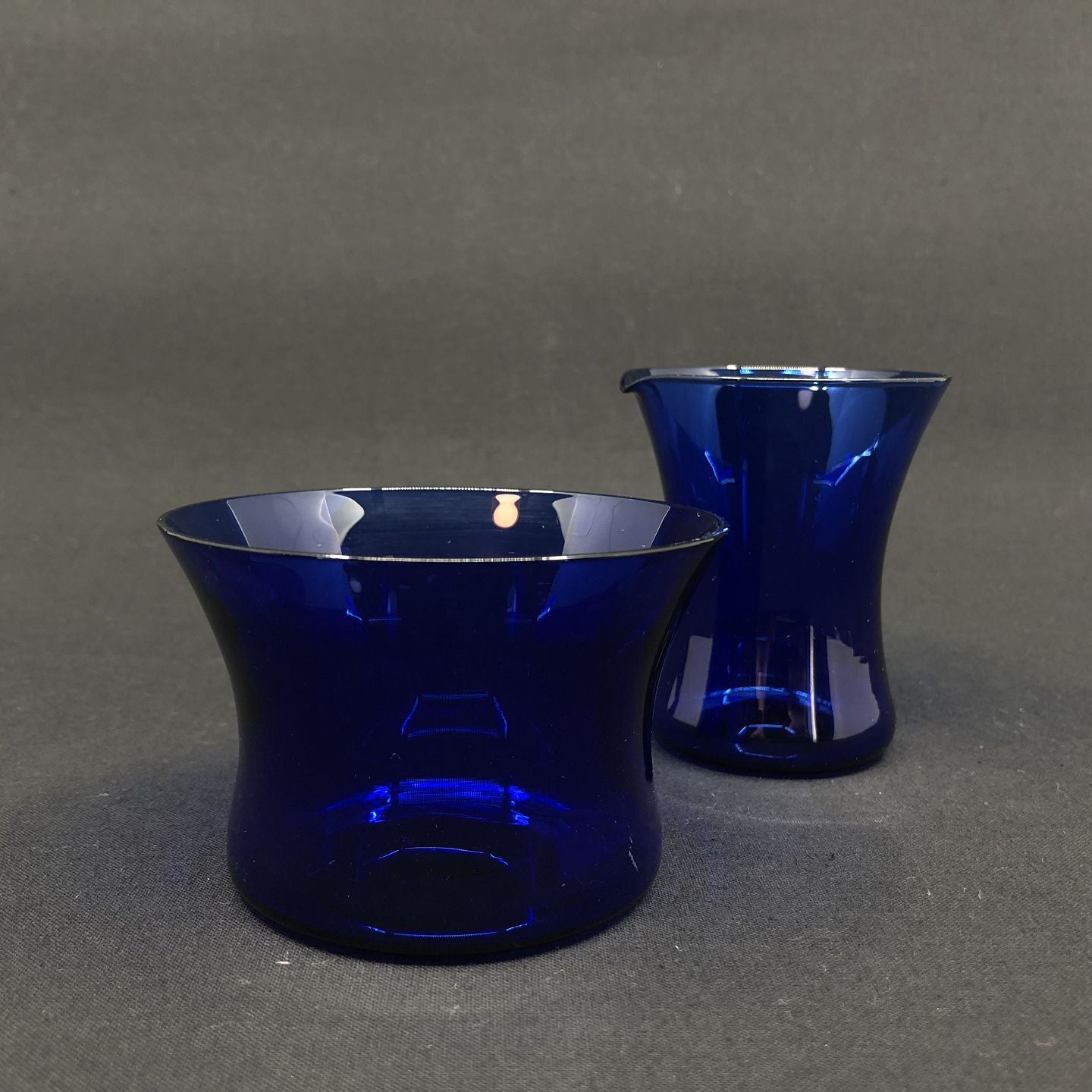 Blue sugar/cream set from Kastrup Glasværk