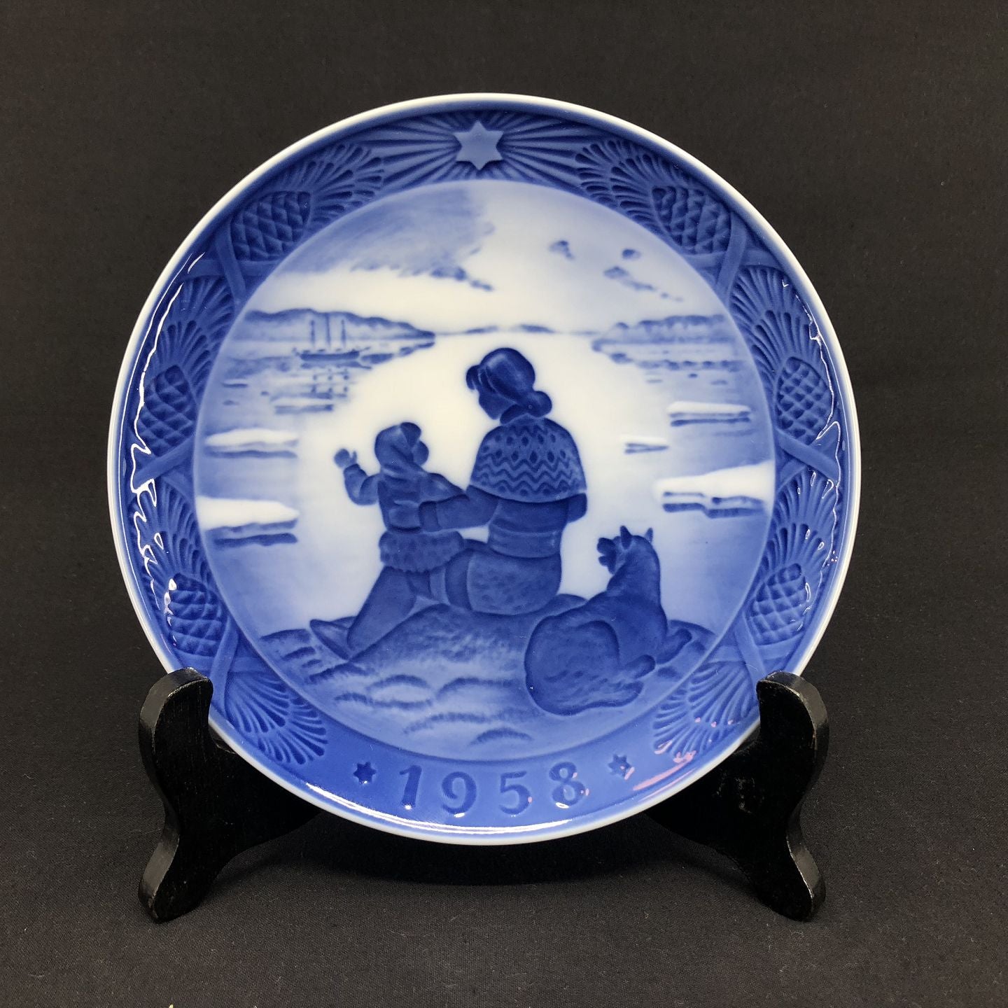 1958 Royal Copenhagen Christmas Plate - "Greenland" Blue & White Porcelain Collector's Plate - View #5