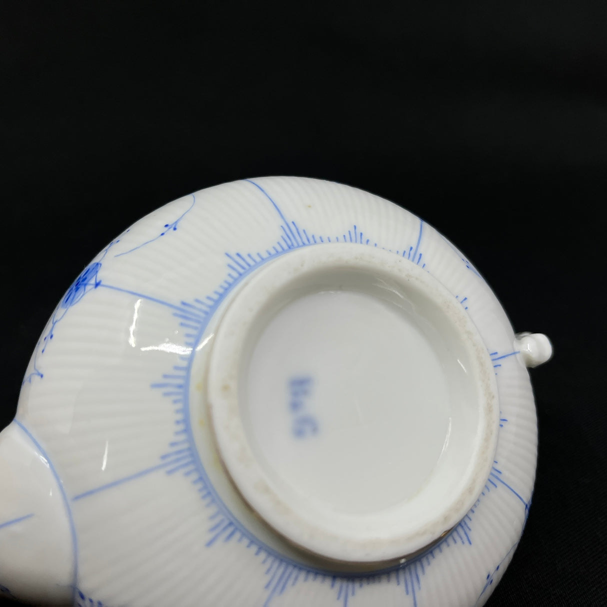 Rare Blue Fluted creamer from Bing & Grøndahl with gold trim.