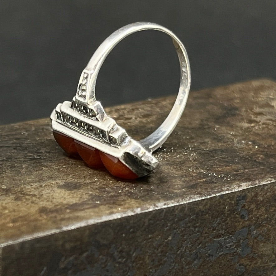Art Deco silver ring with red agate