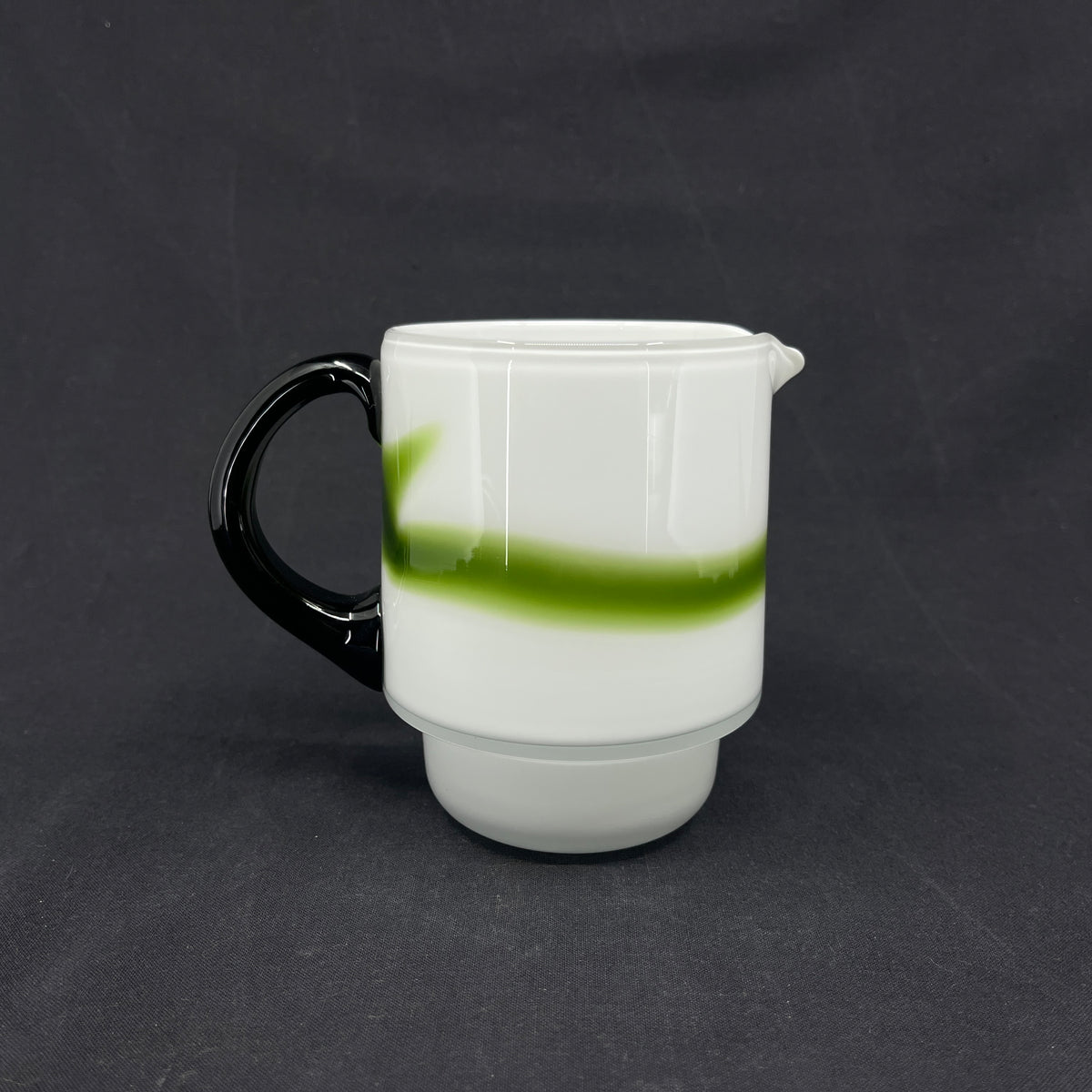 Opal white with green stripe Palet jug, 12 cm.
