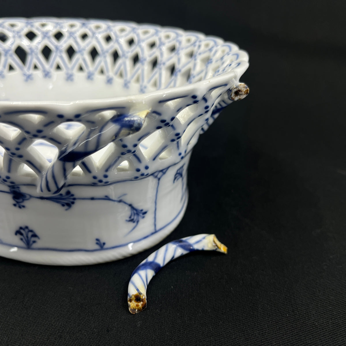 Blue Fluted Full Lace Fruit Basket, 1880s