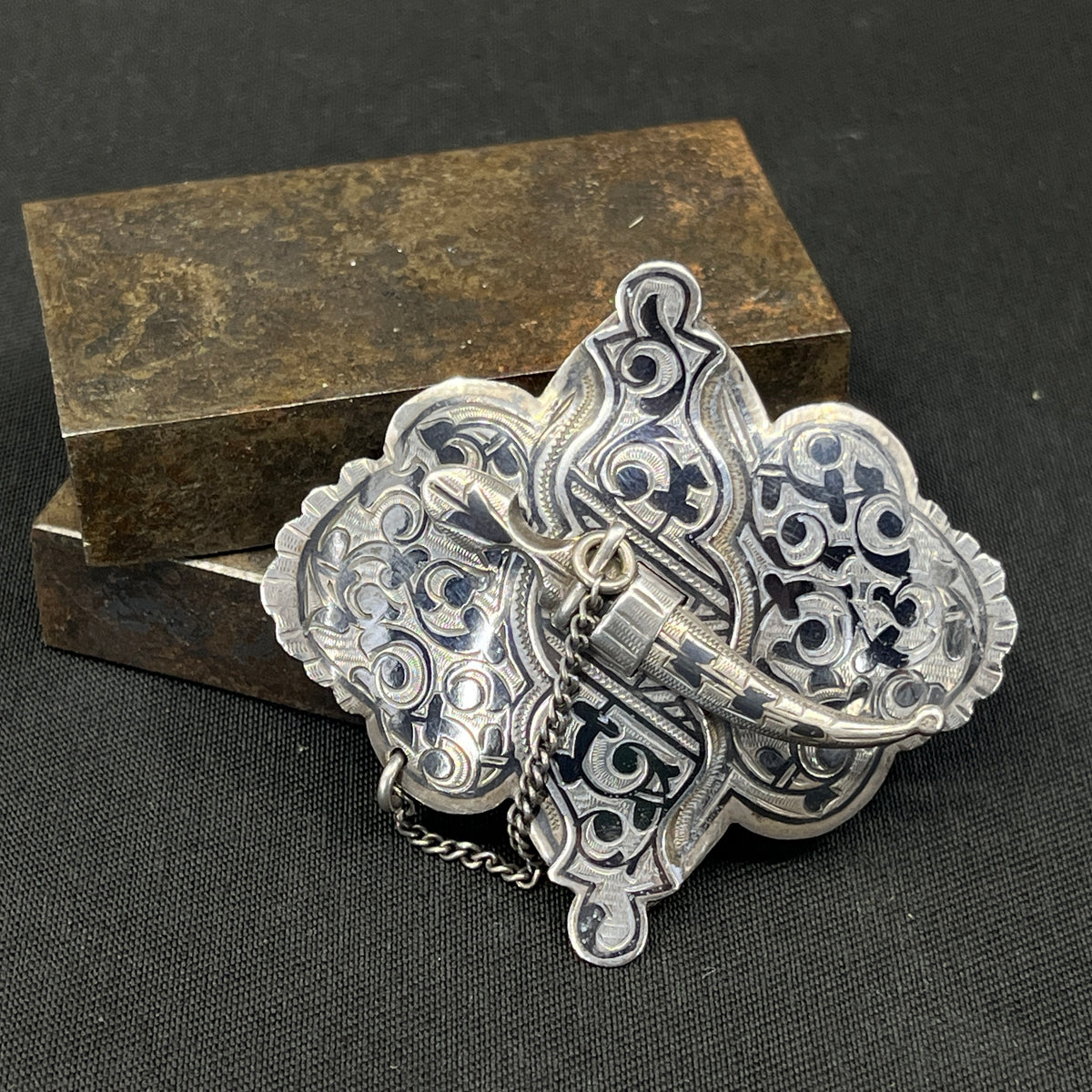 Russian brooch in niello technique