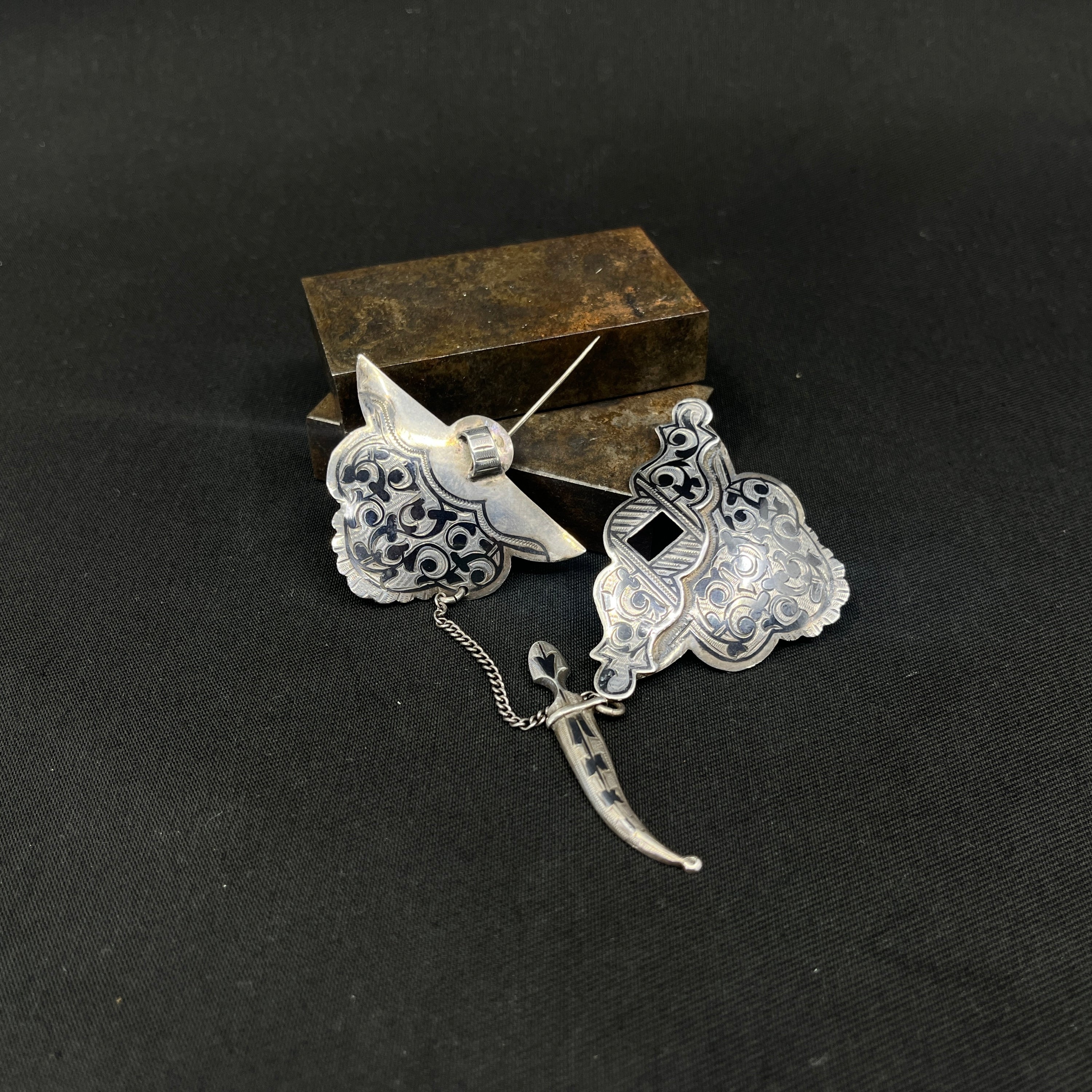 Russian brooch in niello technique