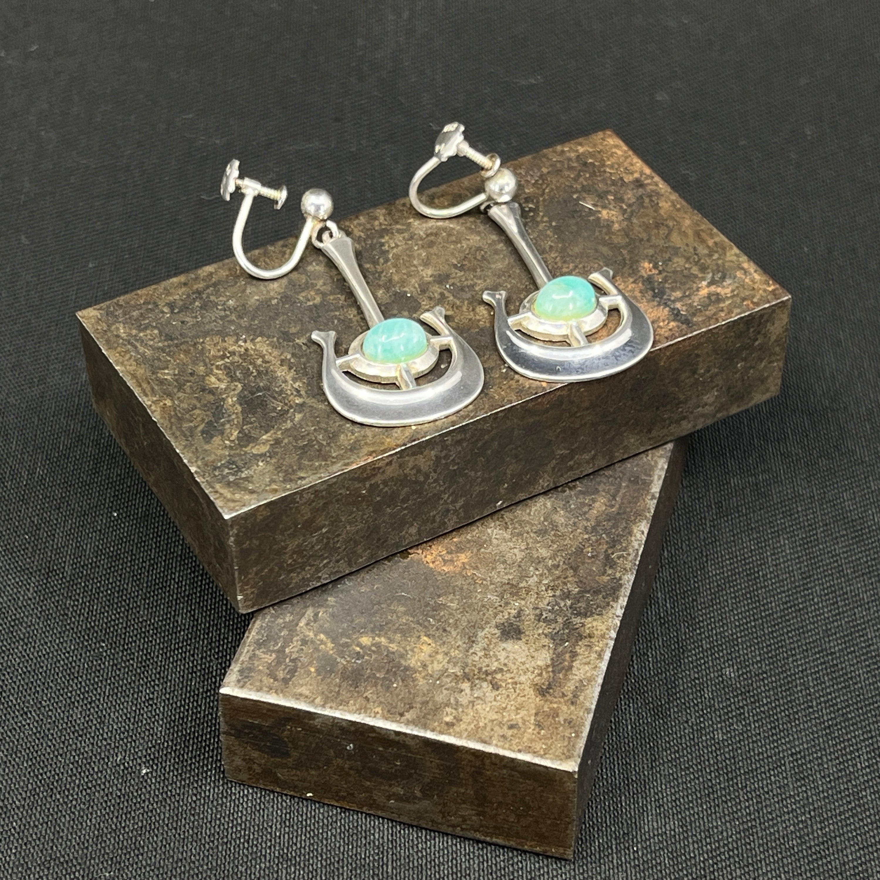 A pair of David Andersen earrings with amazonites