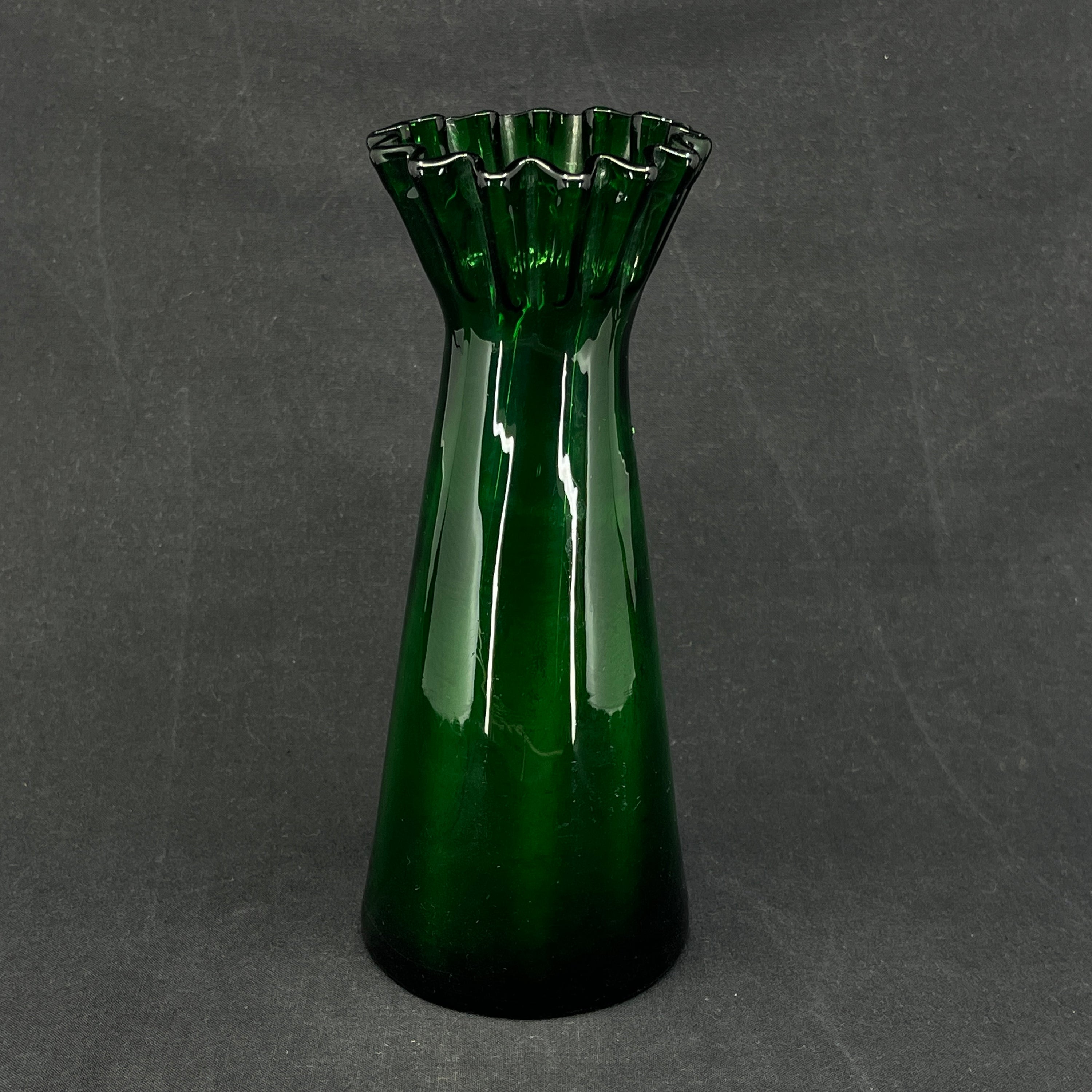 Green hyacinth glass with ruffled edge