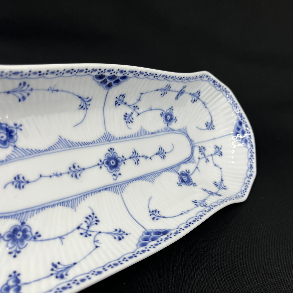 Rare Blue Fluted Blue Fluted Half Lace celery dish