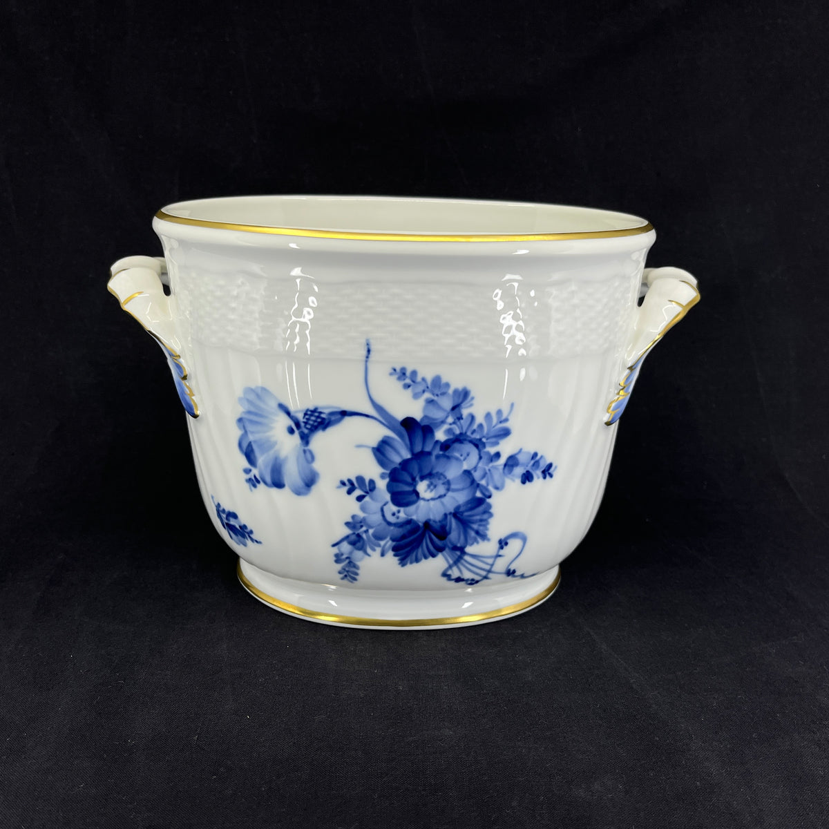 Blue Flower Curved Oval Wine Cooler with Gold