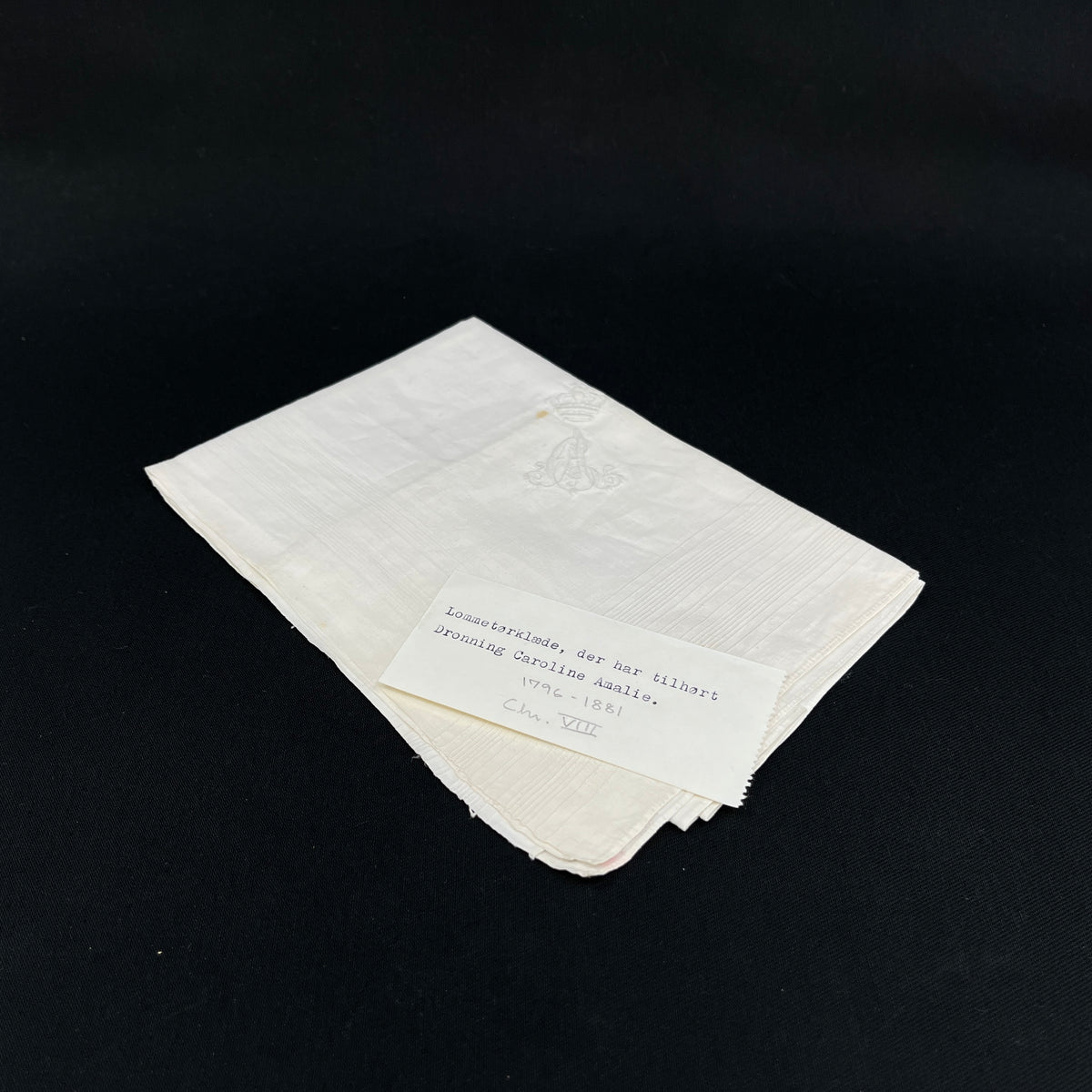 Napkin with the royal monogram of Queen Caroline Amalie (1796–1881)