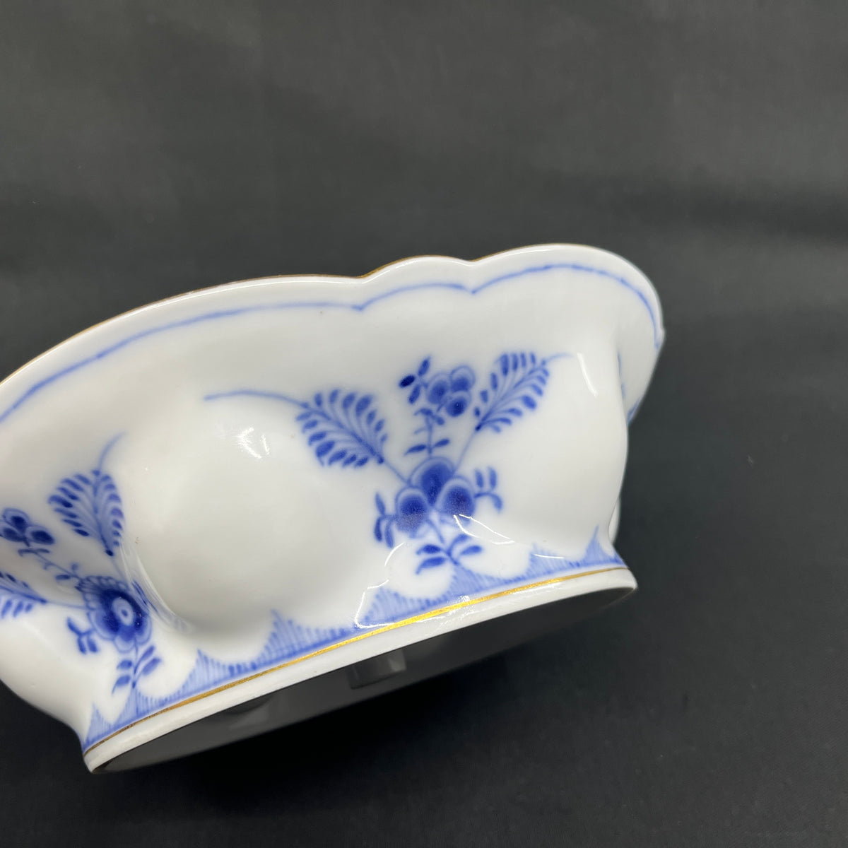Rare Blue Fluted Egg Bowl with Gold