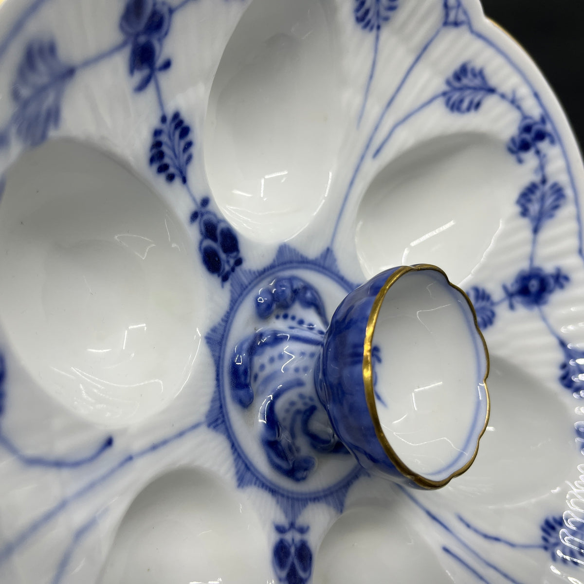 Rare Blue Fluted Egg Bowl with Gold
