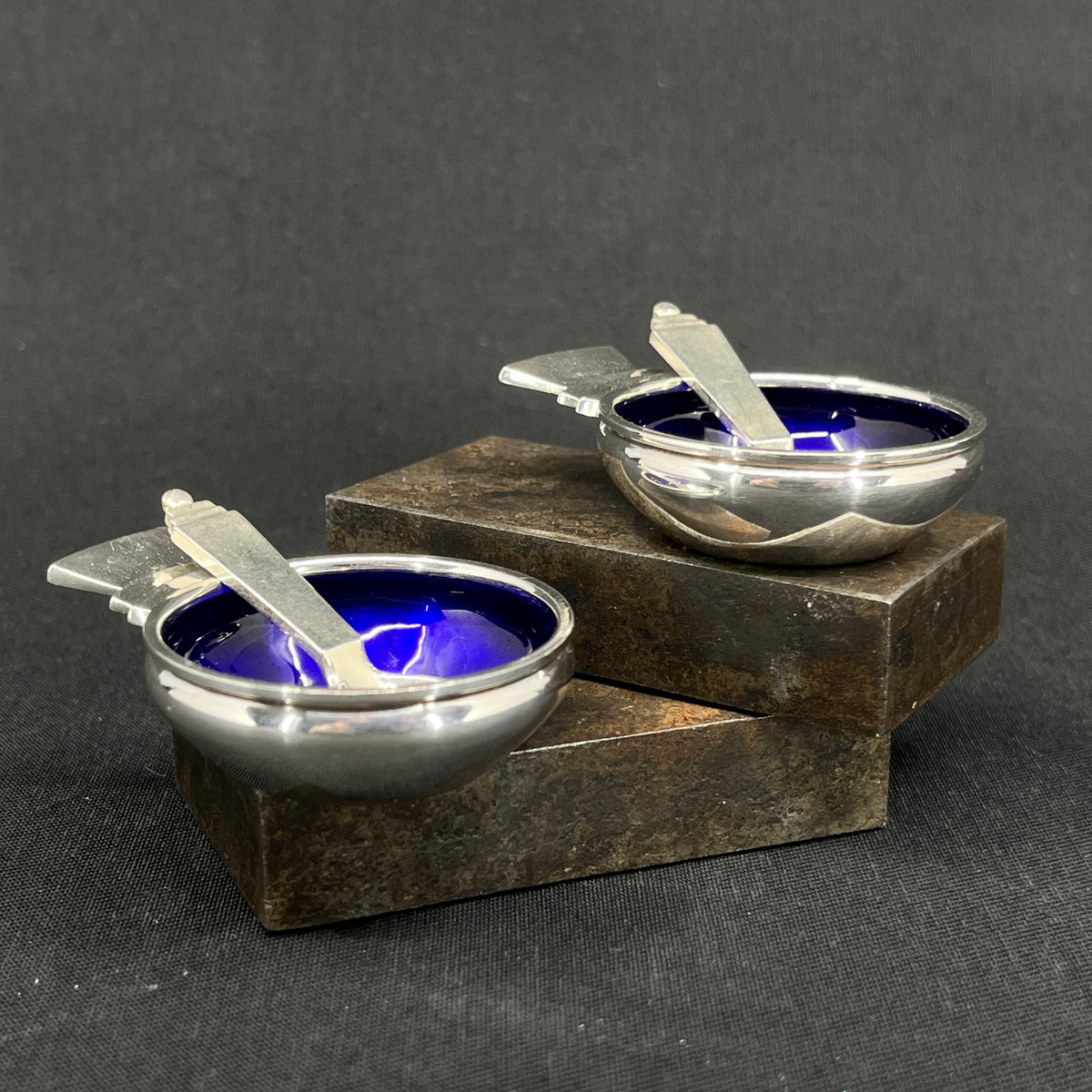 Pyramid salt cellar and spoon