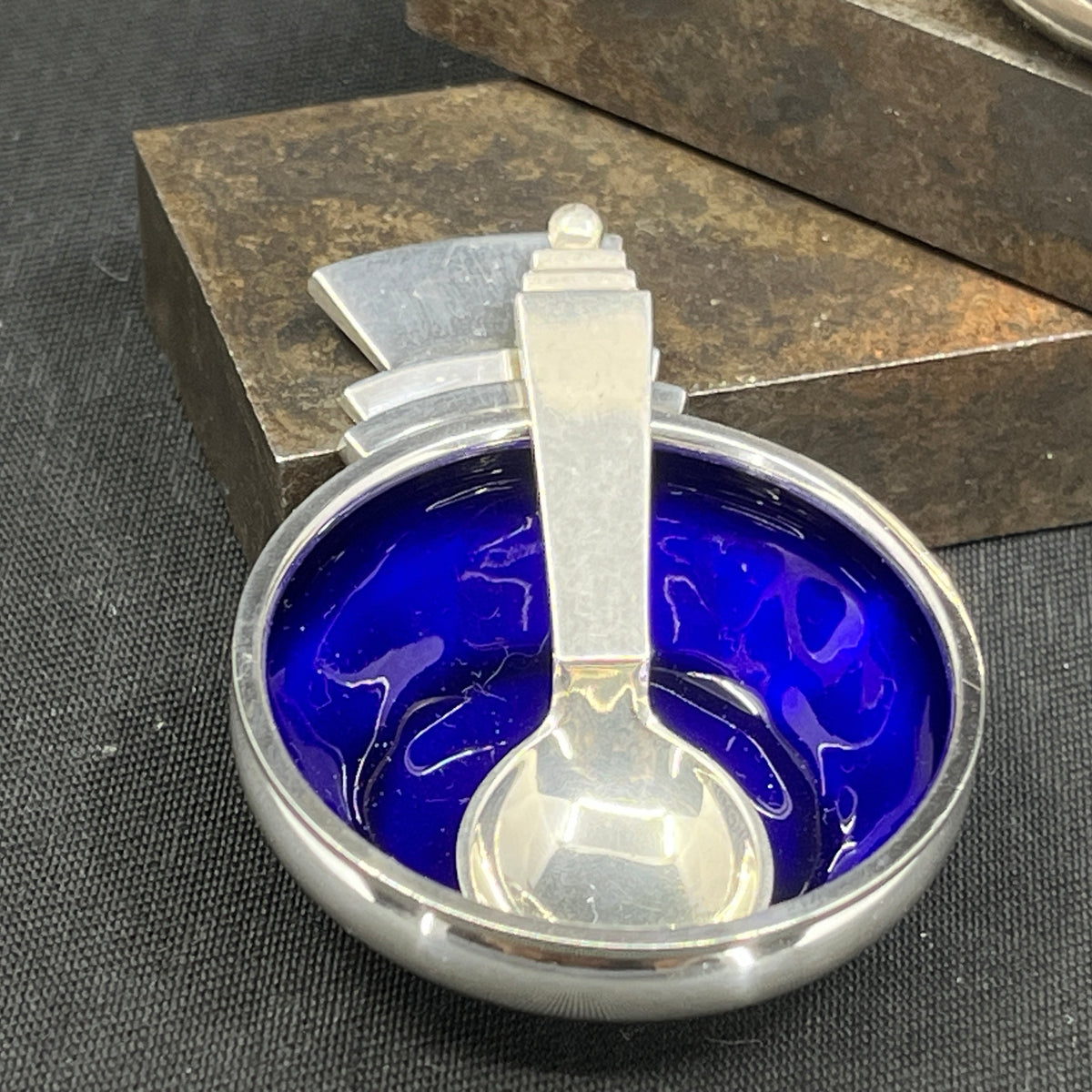 Pyramid salt cellar and spoon