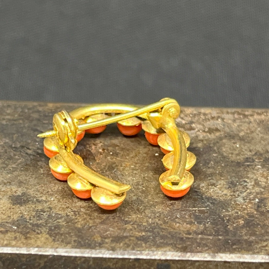 Nice brooch with coral - horse shoe