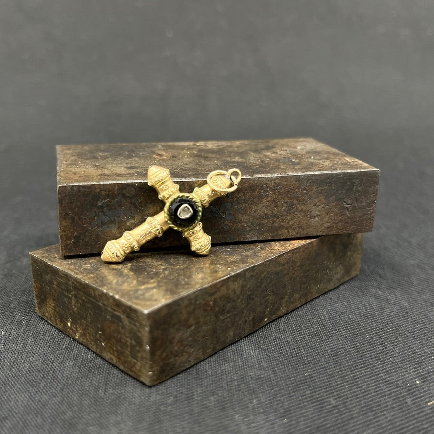 Cross with coral - gold-plated silver