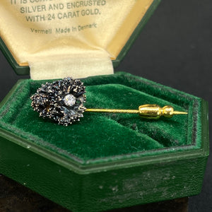 Flora Danica lapel pin with stone