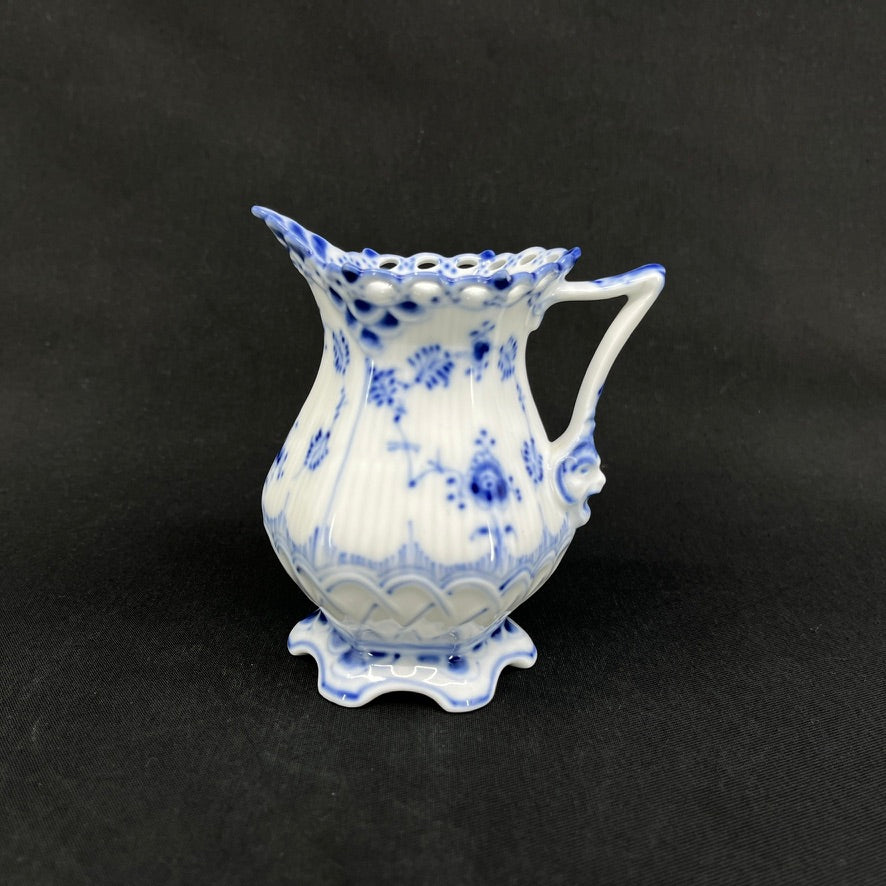 Blue Fluted Full Lace cream jug, minor chip