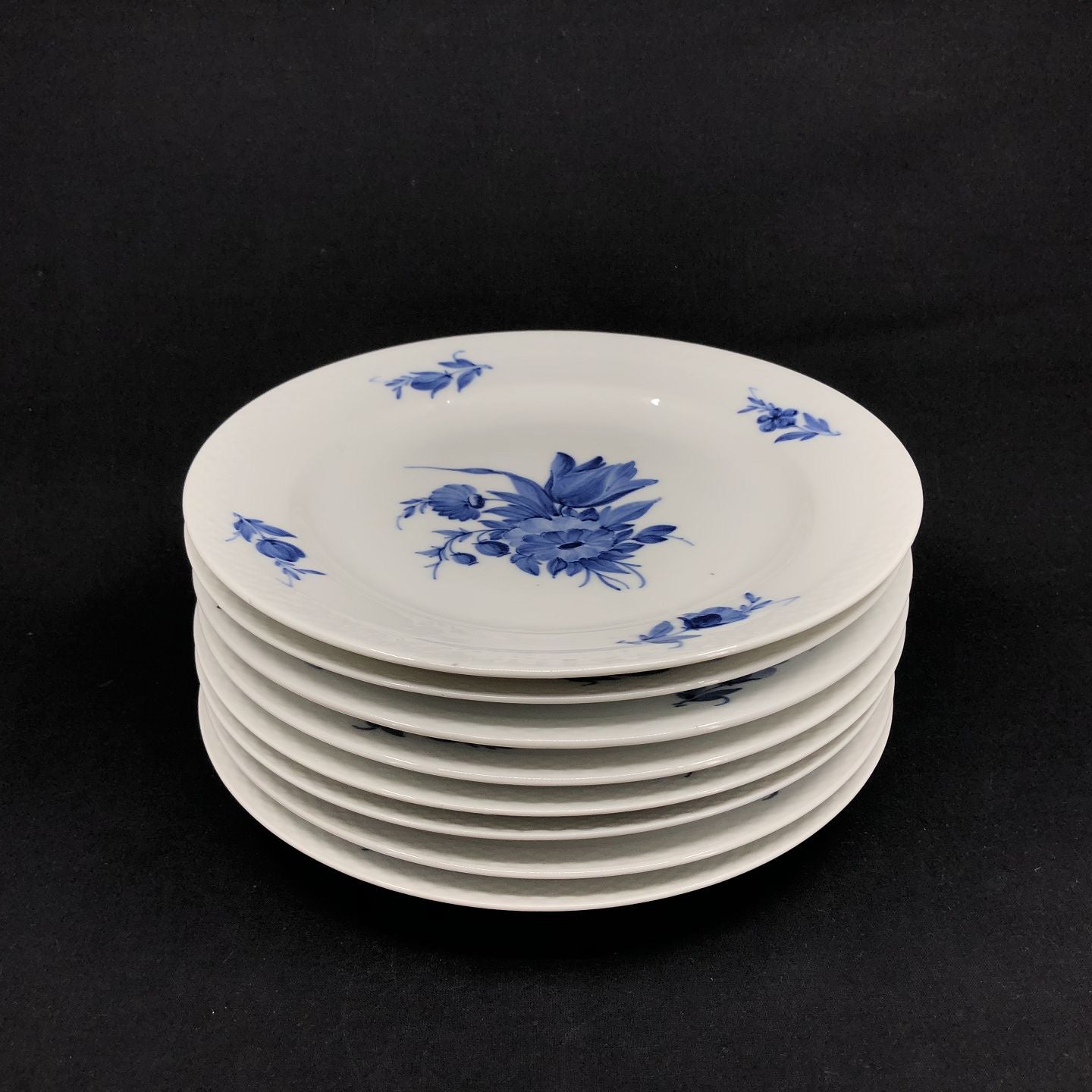 8 Blue Flower Dinner Plates from the 19th Century
