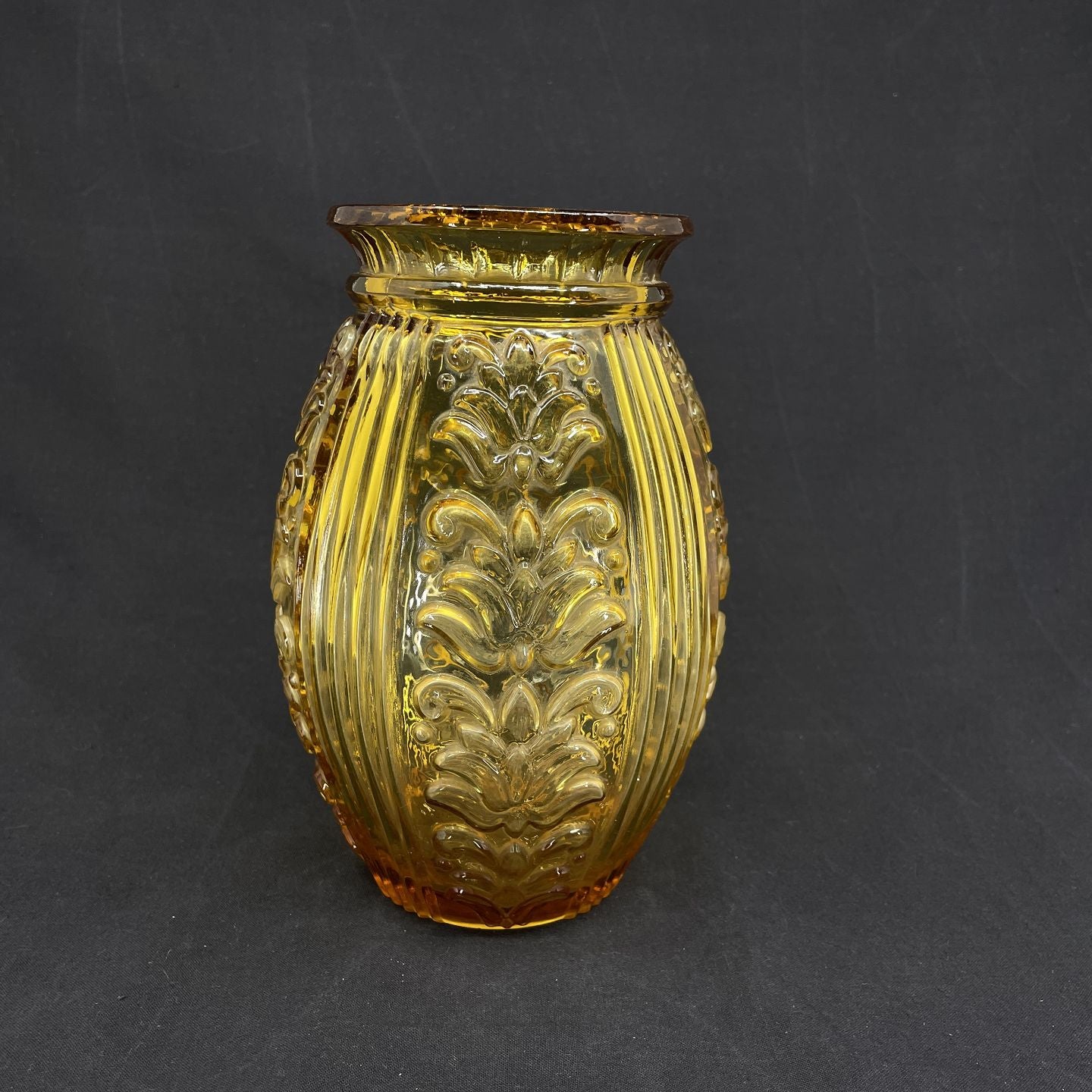 Golden yellow pressed glass vase from Holmegaard