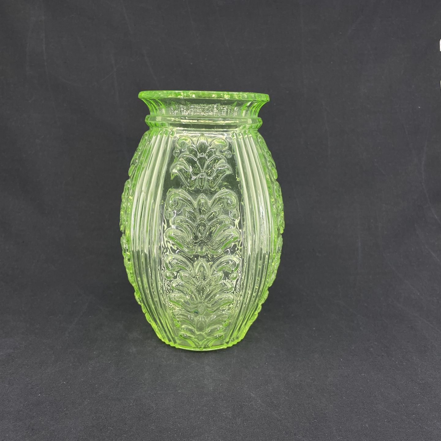 Uranium green pressed glass vase from Holmegaard