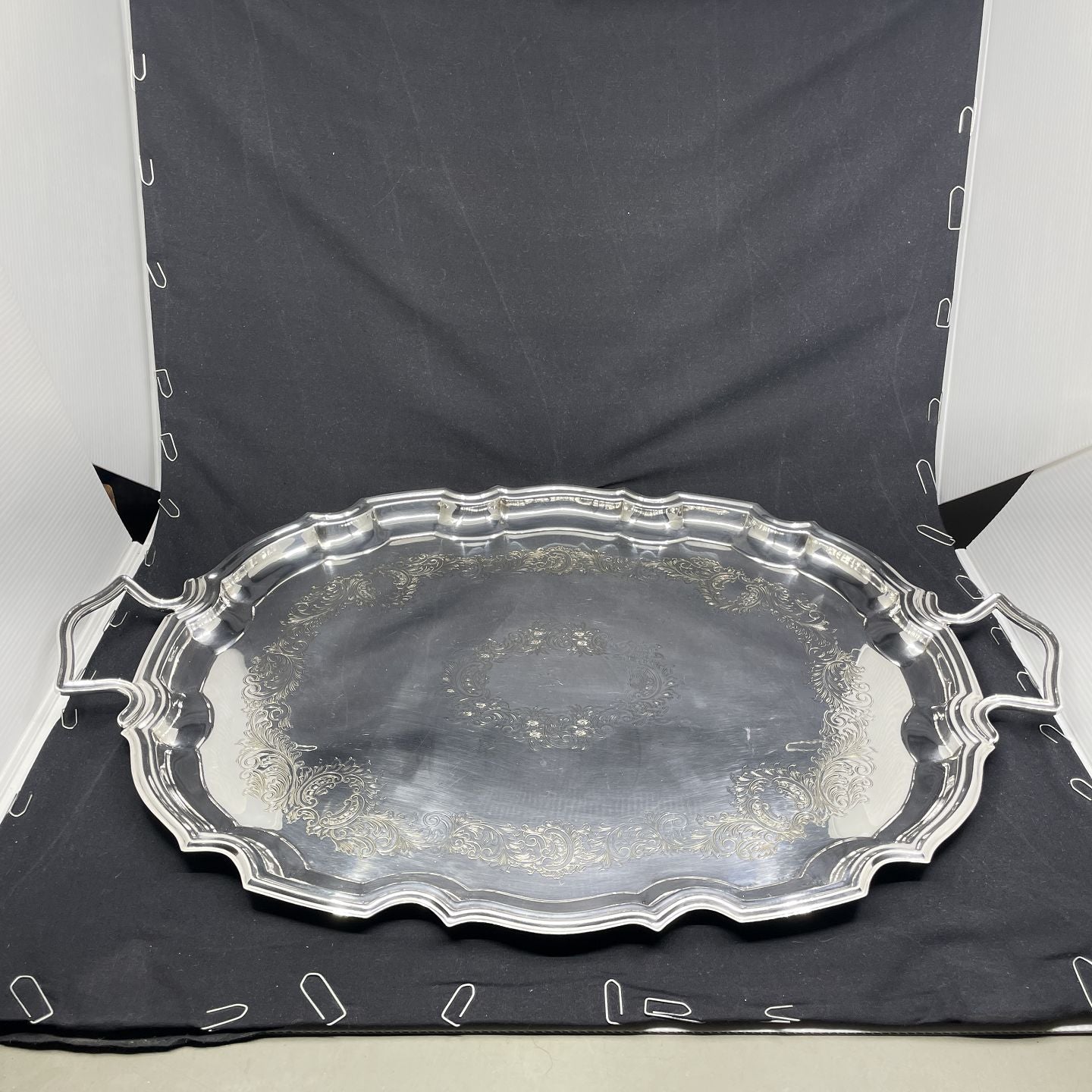 Large English tray in silver stain