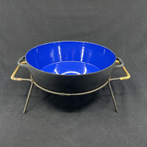 Blue Krenit pot from the 1950s with holder