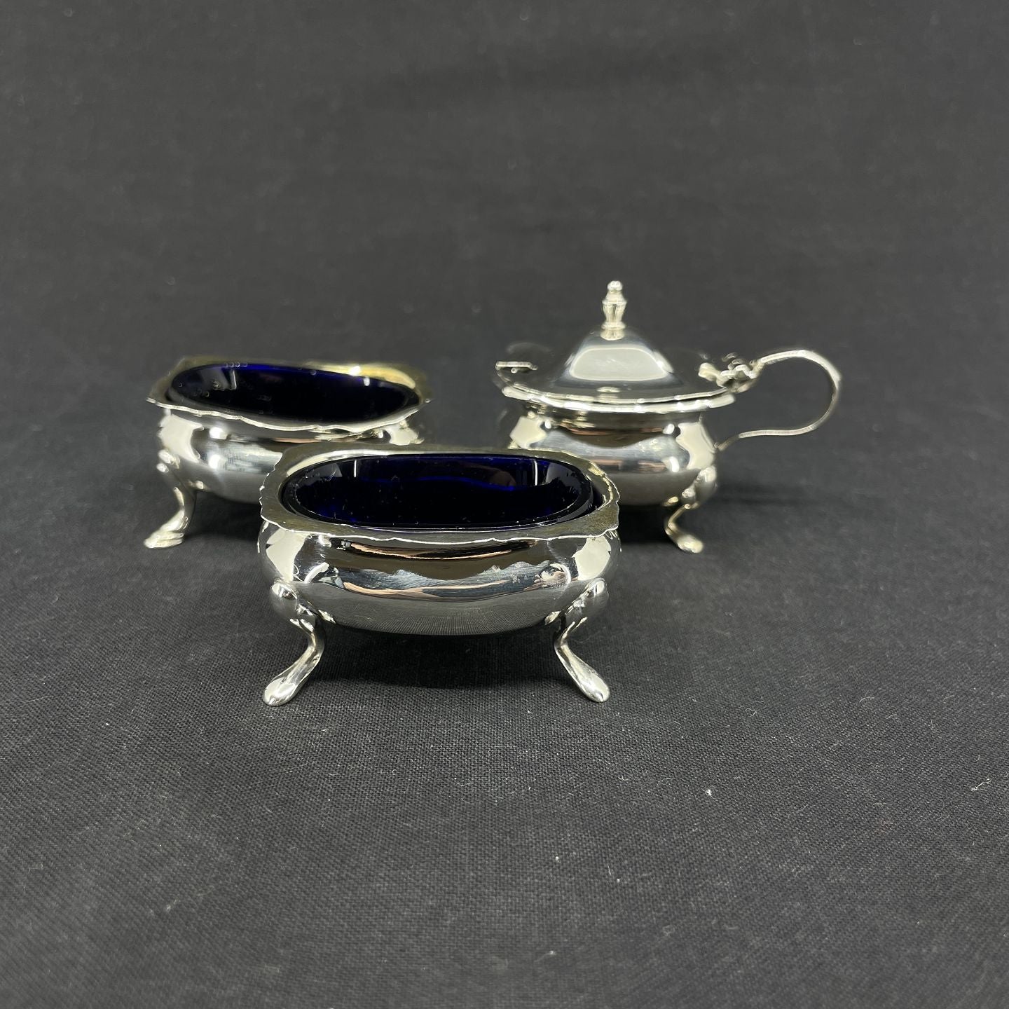 3 pieces of English silver - salt shaker and mustard jar