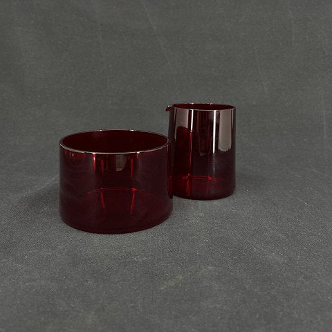 Ruby red Baltica sugar and creamer by Holmegaard
