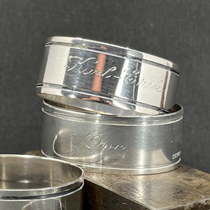 Dobbelt riflet servietring i sølv, sæt på 4 stk.