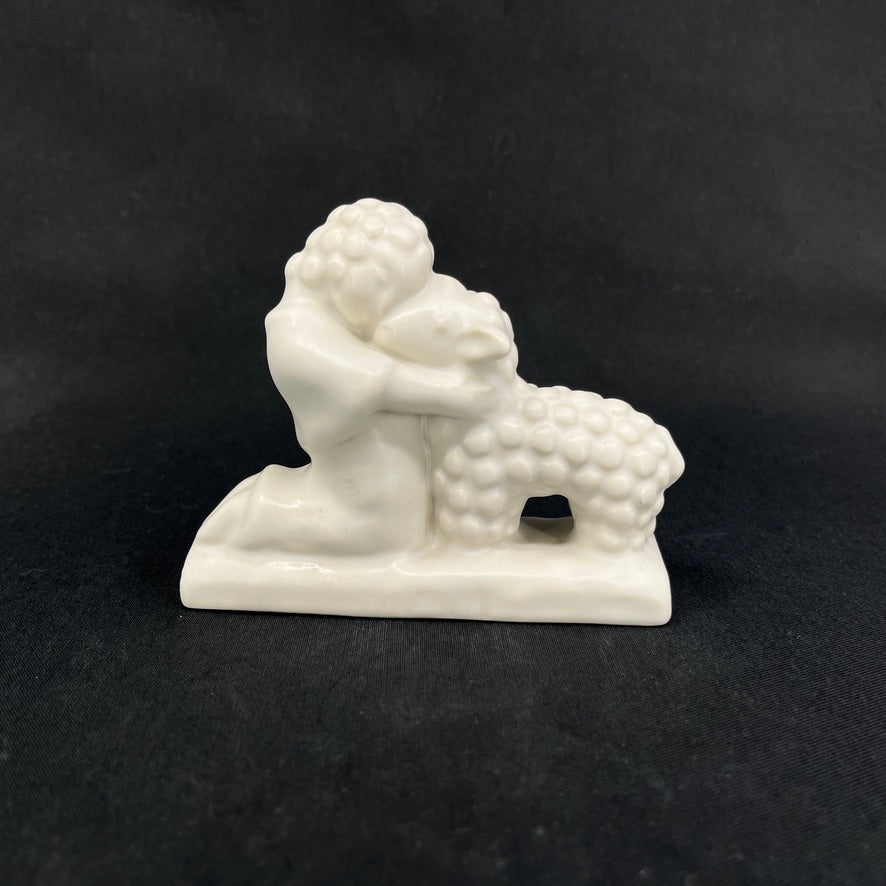 White glazed figurine from L. Hjorth - Jesus with lamb