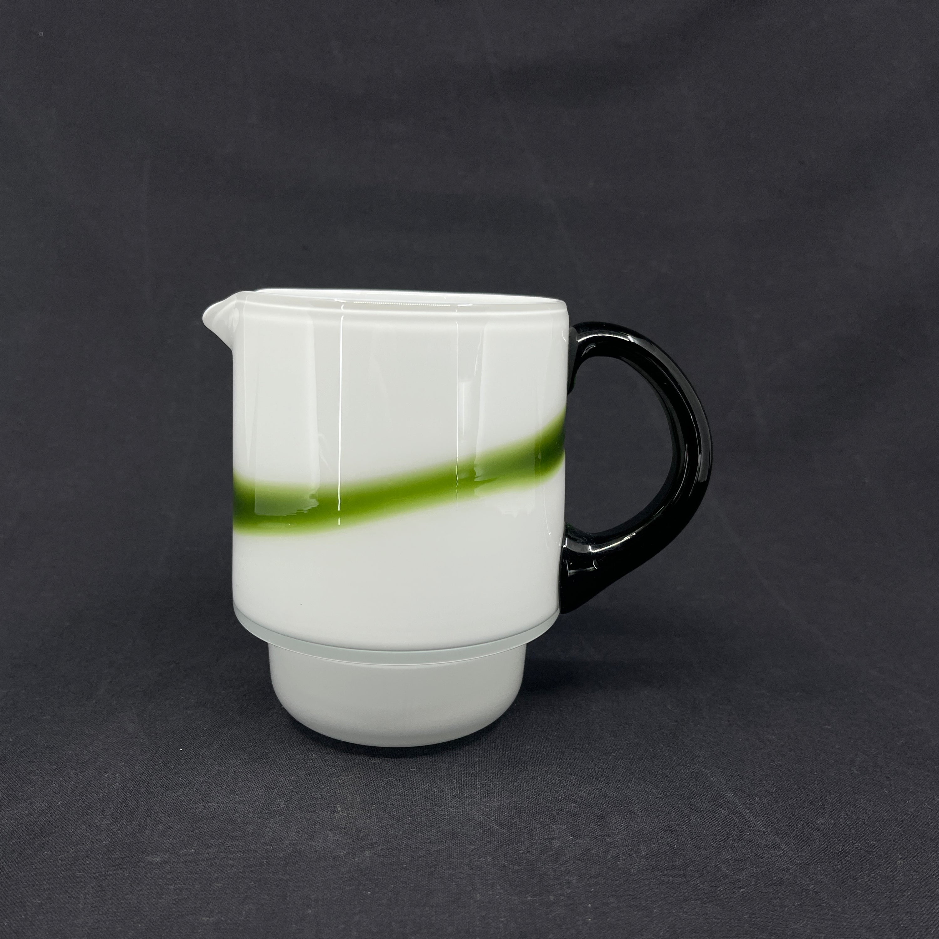 Opal white with green stripe Palet jug, 12 cm.