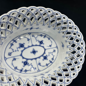 Blue Fluted Full Lace Fruit Basket, 1880s