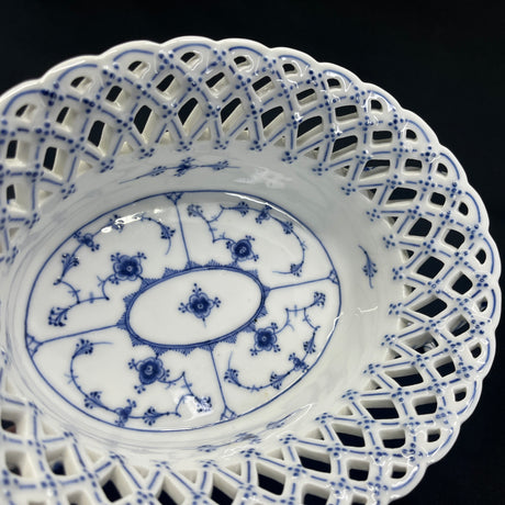 Blue Fluted Full Lace Fruit Basket, 1880s