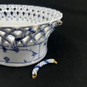 Blue Fluted Full Lace Fruit Basket, 1880s