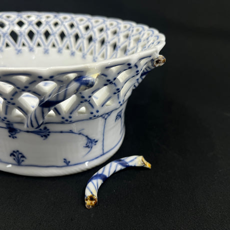 Blue Fluted Full Lace Fruit Basket, 1880s