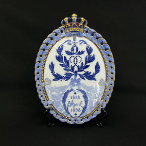 Royal Copenhagen mindeplatte fra 1898 med guld