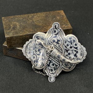 Russian brooch in niello technique
