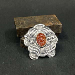 Danish fine art brooch with carnelian