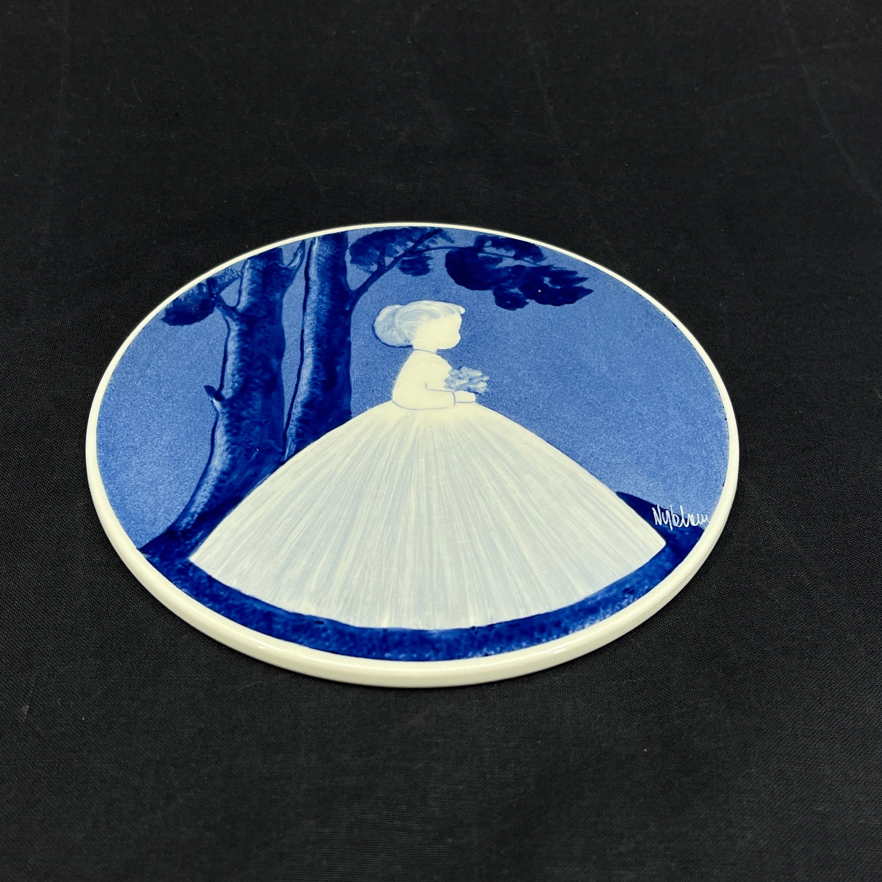 Rare Aluminia plate with girl in dress