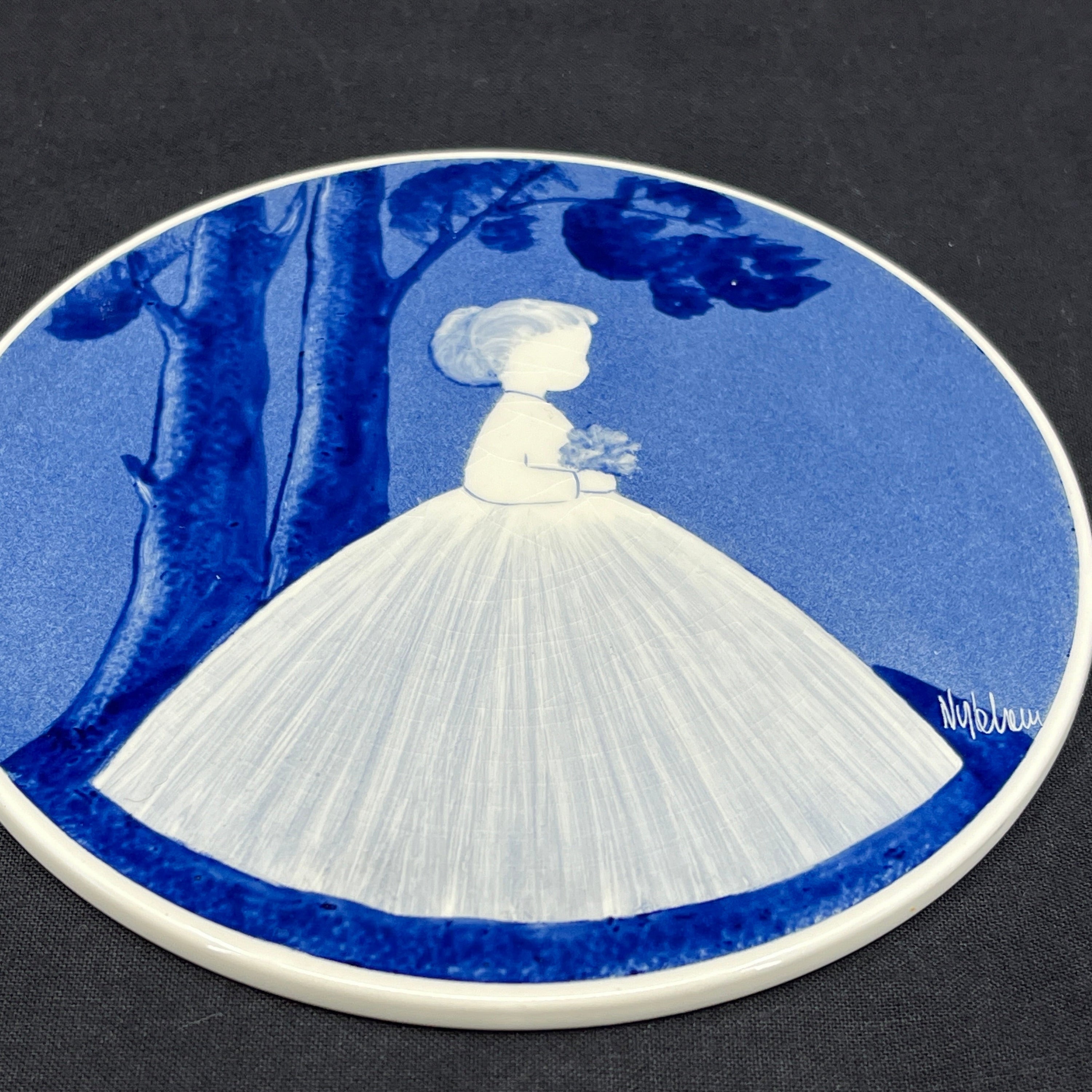 Rare Aluminia plate with girl in dress