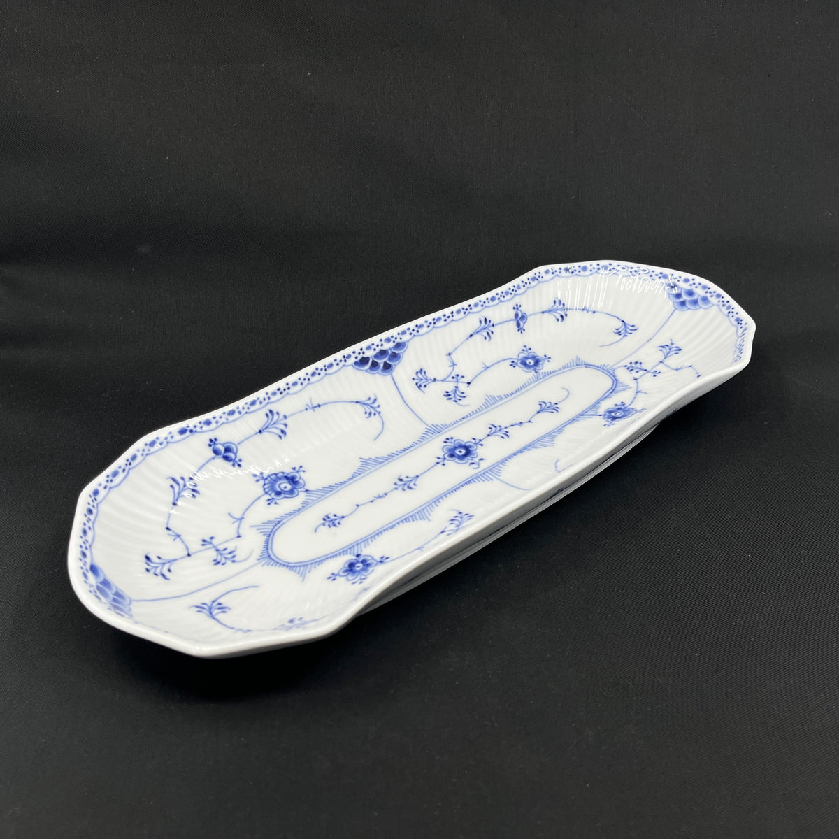 Rare Blue Fluted Blue Fluted Half Lace celery dish