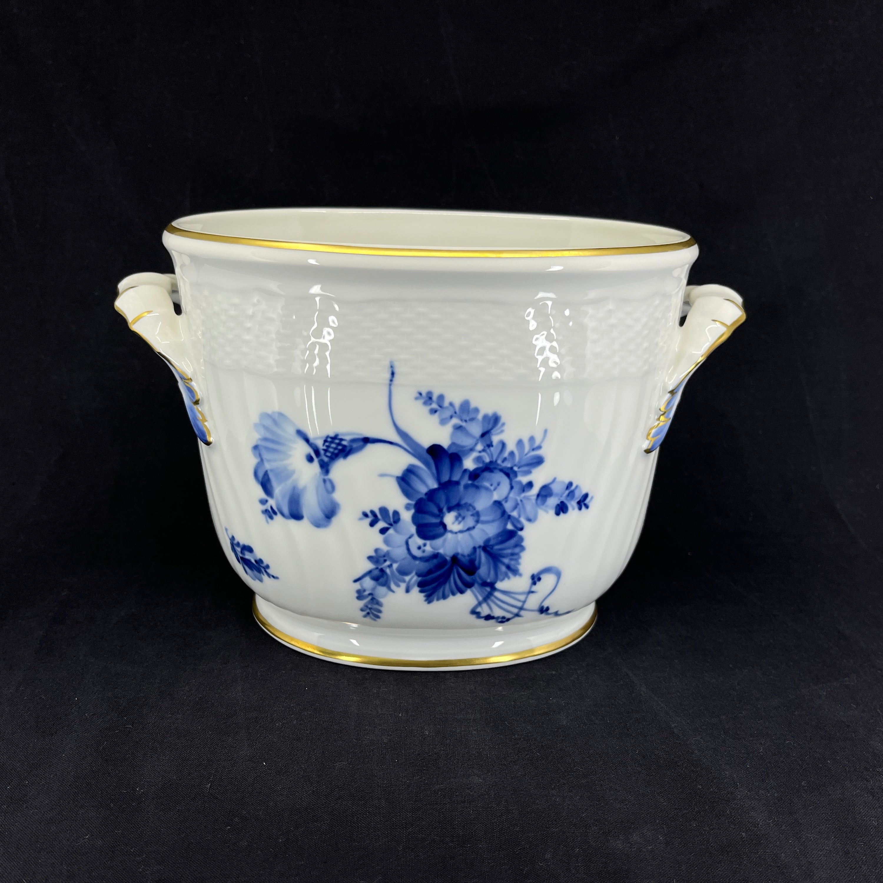 Blue Flower Curved Oval Wine Cooler with Gold