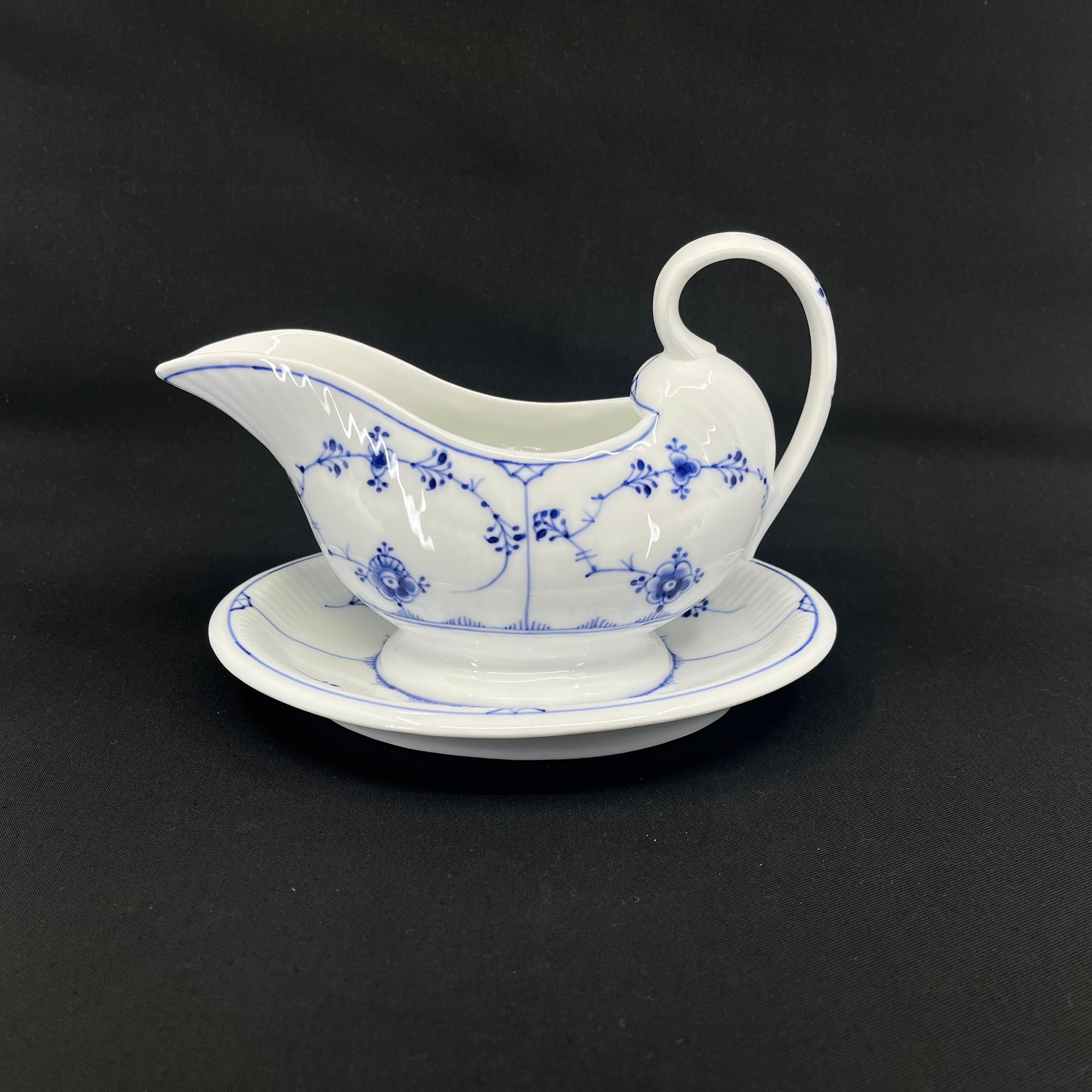 Large Blue Fluted Sauce Boat, 1894-1900