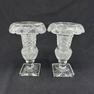 A pair of crystal glass crater vases
