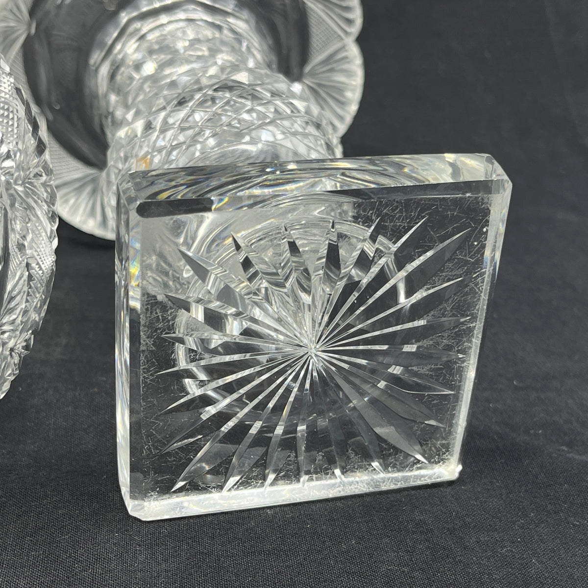 A pair of crystal glass crater vases