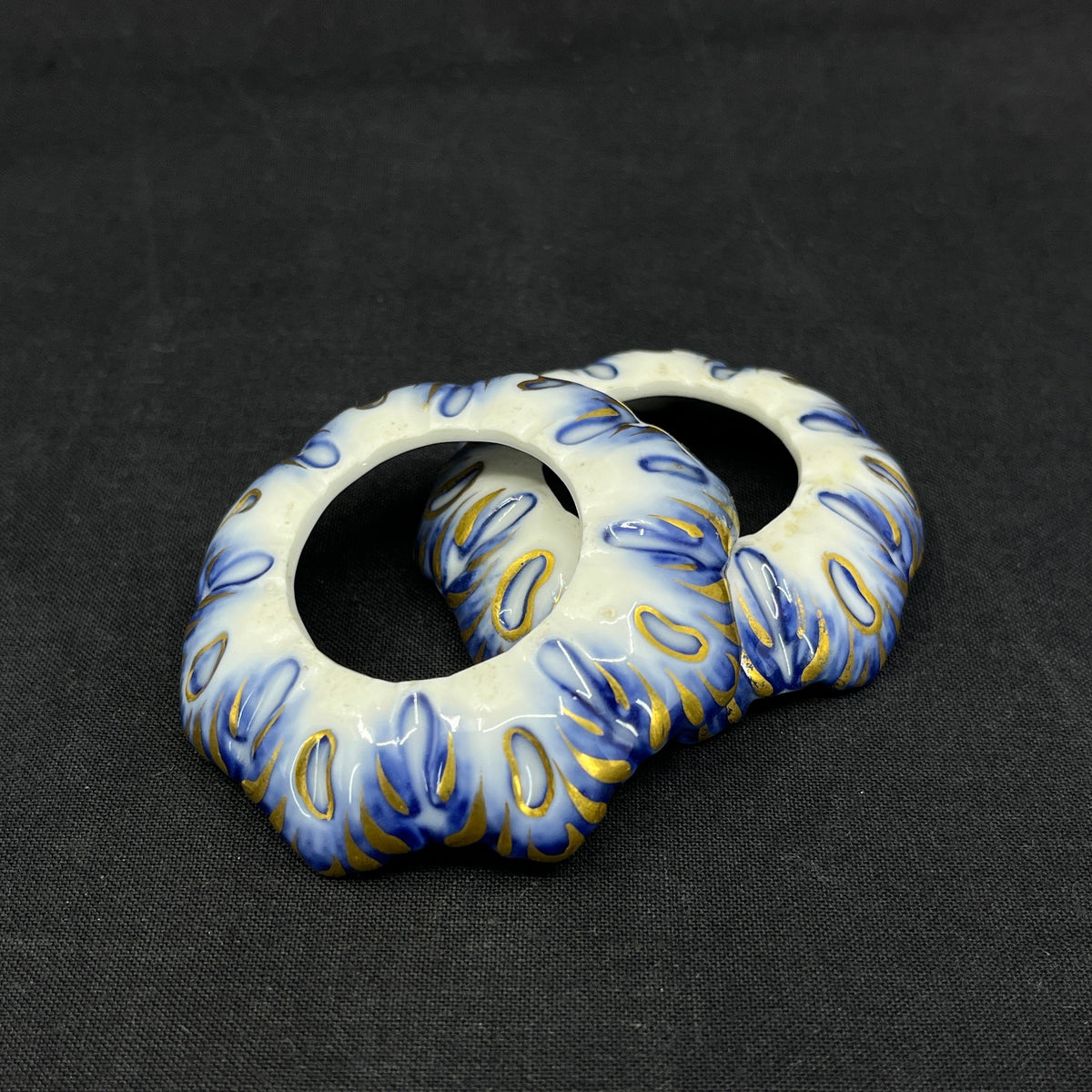A pair of Blue Fluted light cuffs with gold