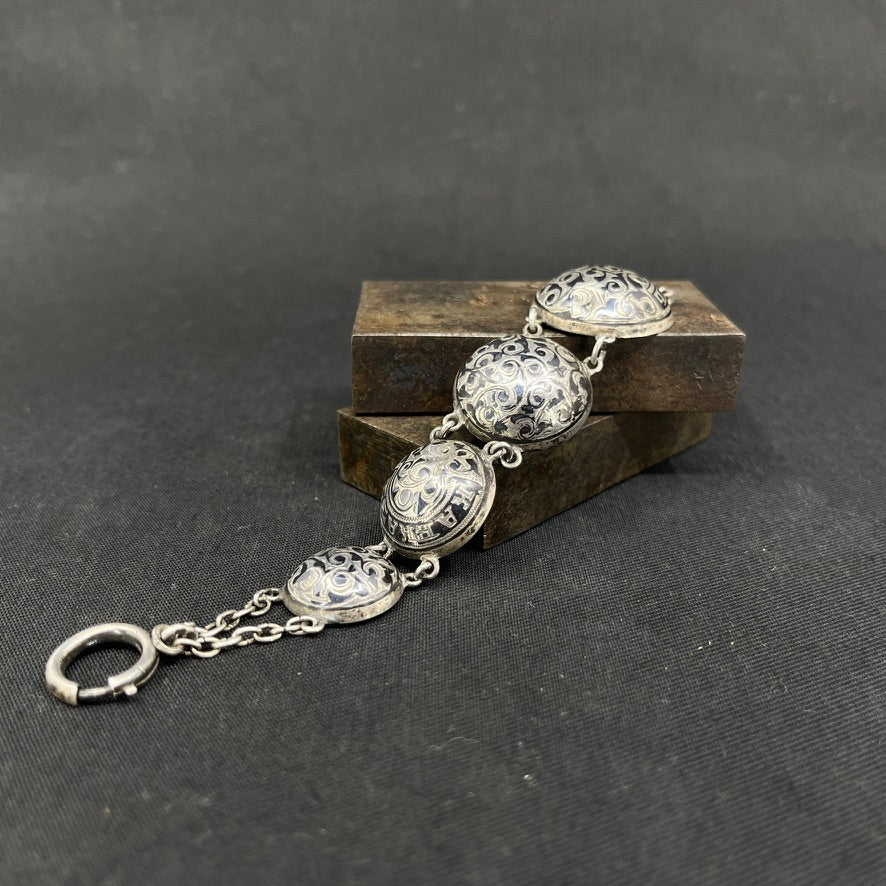Russian silver watch chain – niello technique