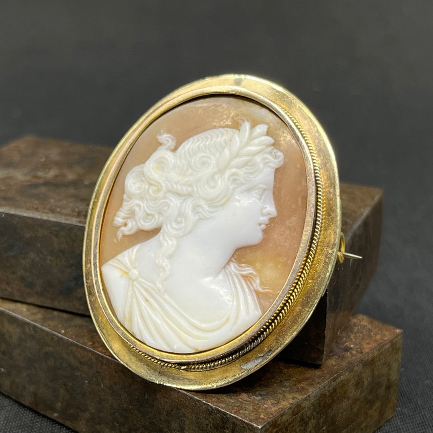 Came broche fattet i 8 karat guld
