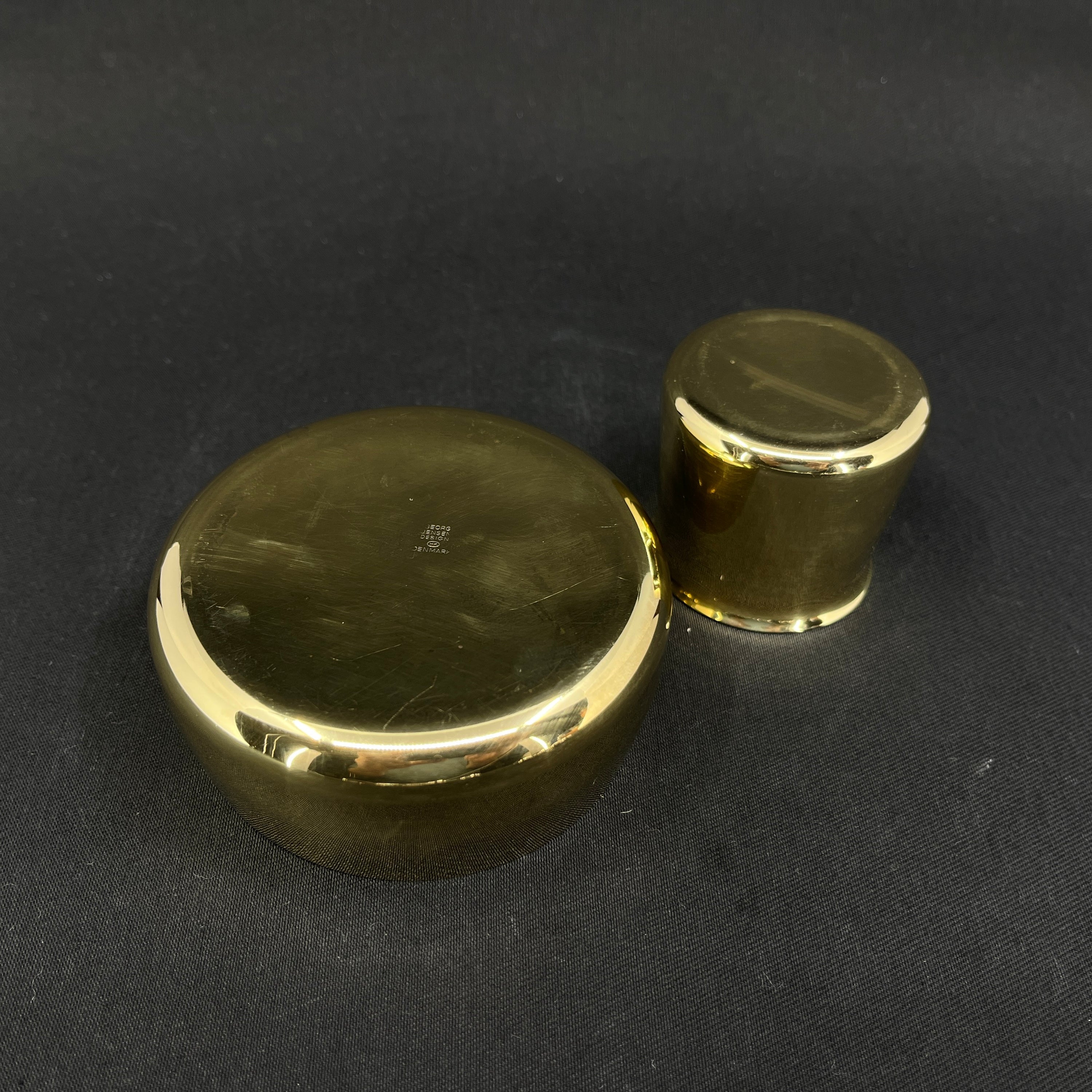 Brass sugar bowl and cream jug by Henning Koppel
