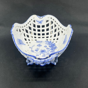 Rare Blue Fluted Full Lace bowl with butterflies